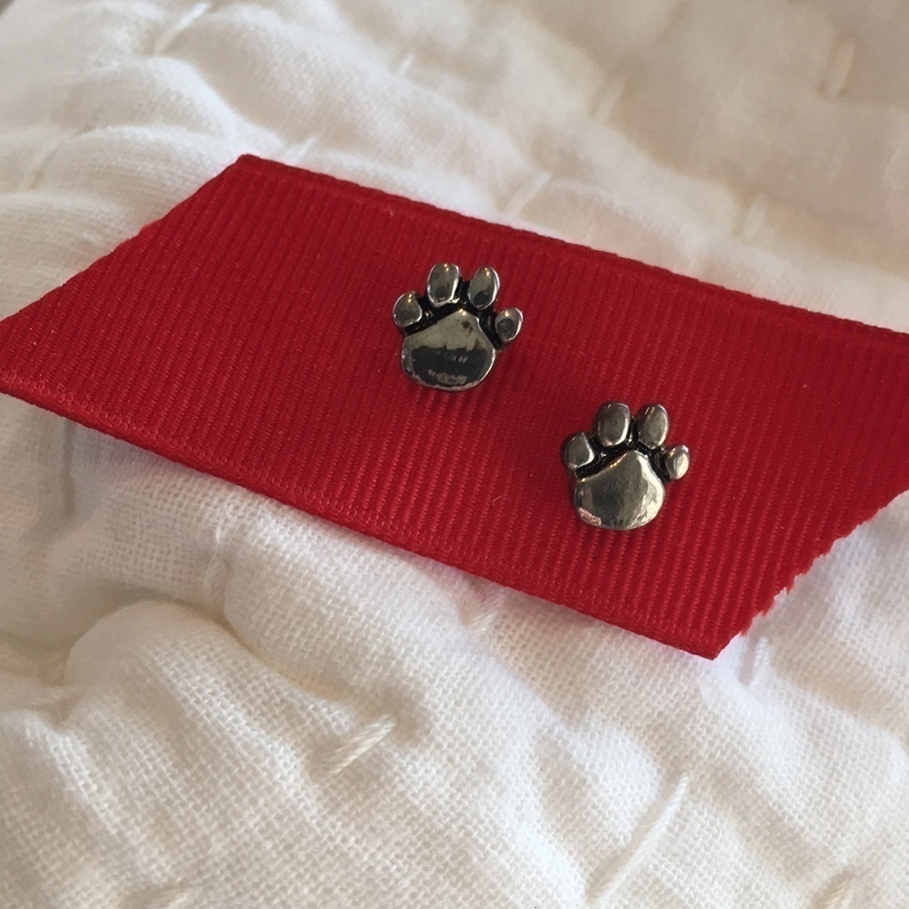 Silver Paw Print Stud Earrings